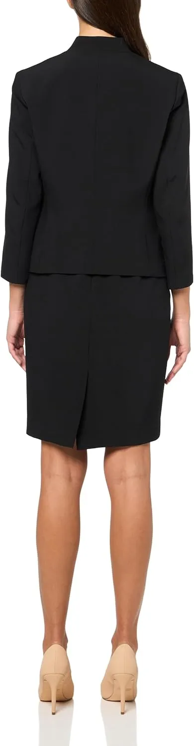 Women's Notched Collar Cardigan-Style Blazer & Dress, 2pc Set