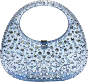 Women's Rhinestone Clear Acrylic Moon Bag Evening Bags Fashion Y2K Lock Buckle Sparkly Party Prom Hobo Clutch Purse (Blue)