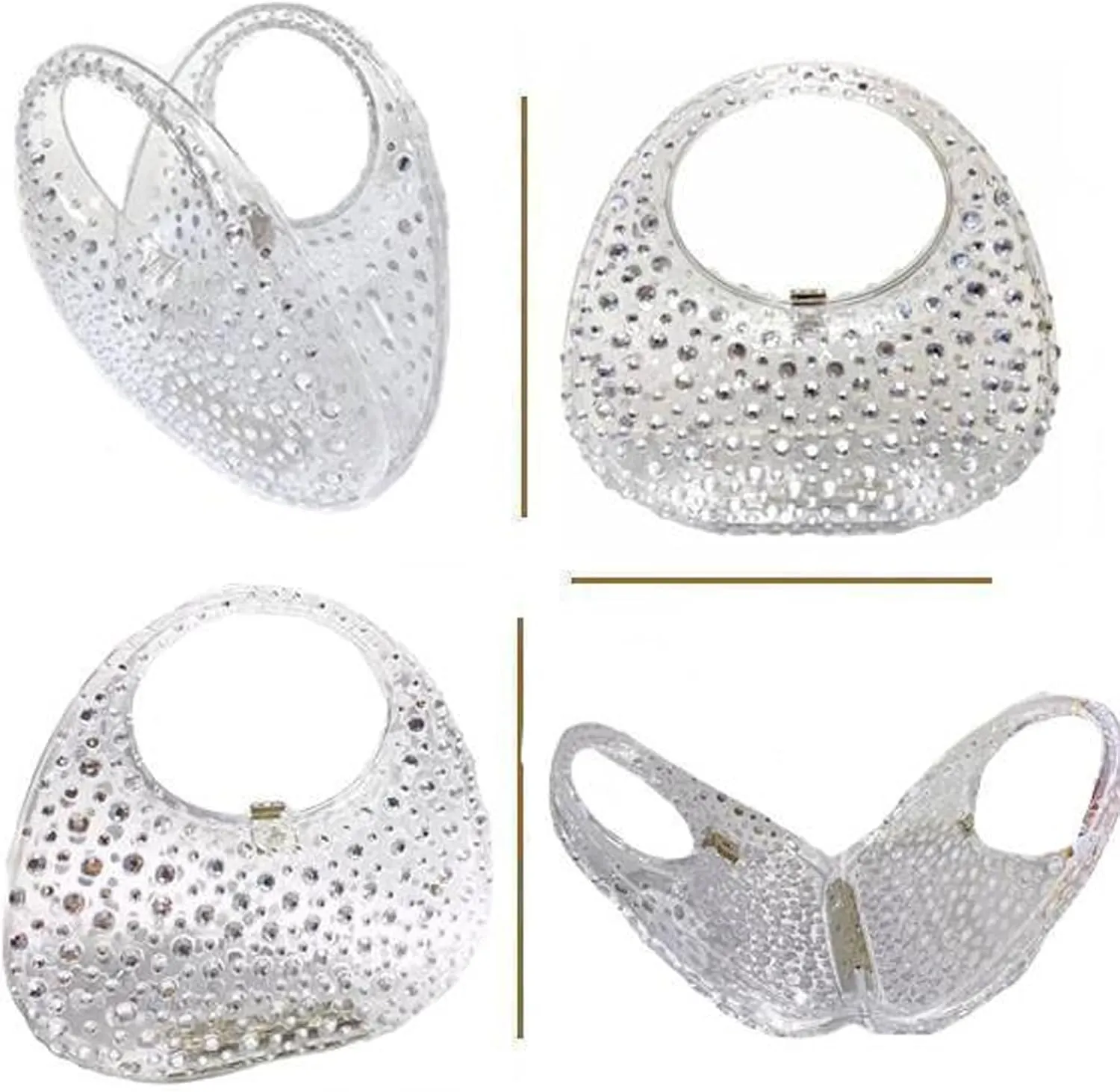 Women's Rhinestone Clear Acrylic Moon Bag Evening Bags Fashion Y2K Lock Buckle Sparkly Party Prom Hobo Clutch Purse (Blue)