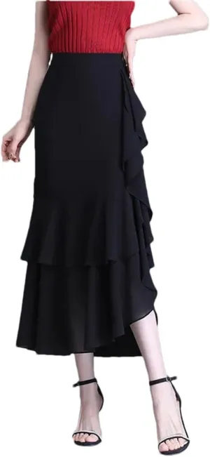 Women's Skirts Irregular High Waisted A-Line Ruffles Slim Fit Chiffon Party Casual Midi Skirt