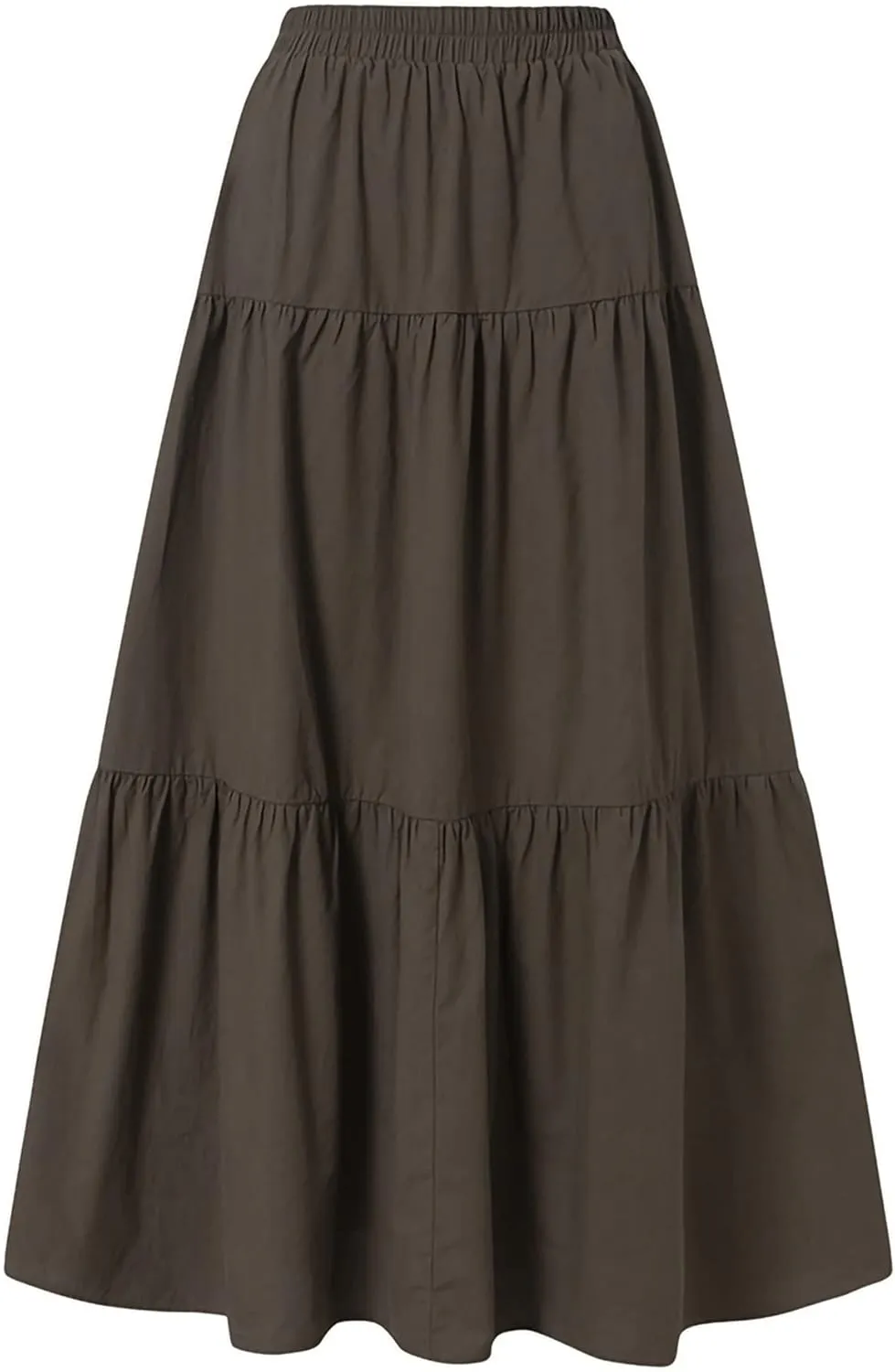 Womens Summer High Waist Boho Solid Color Maxi Skirt Casual Flowy Swing Tiered A Beach Long Skirts