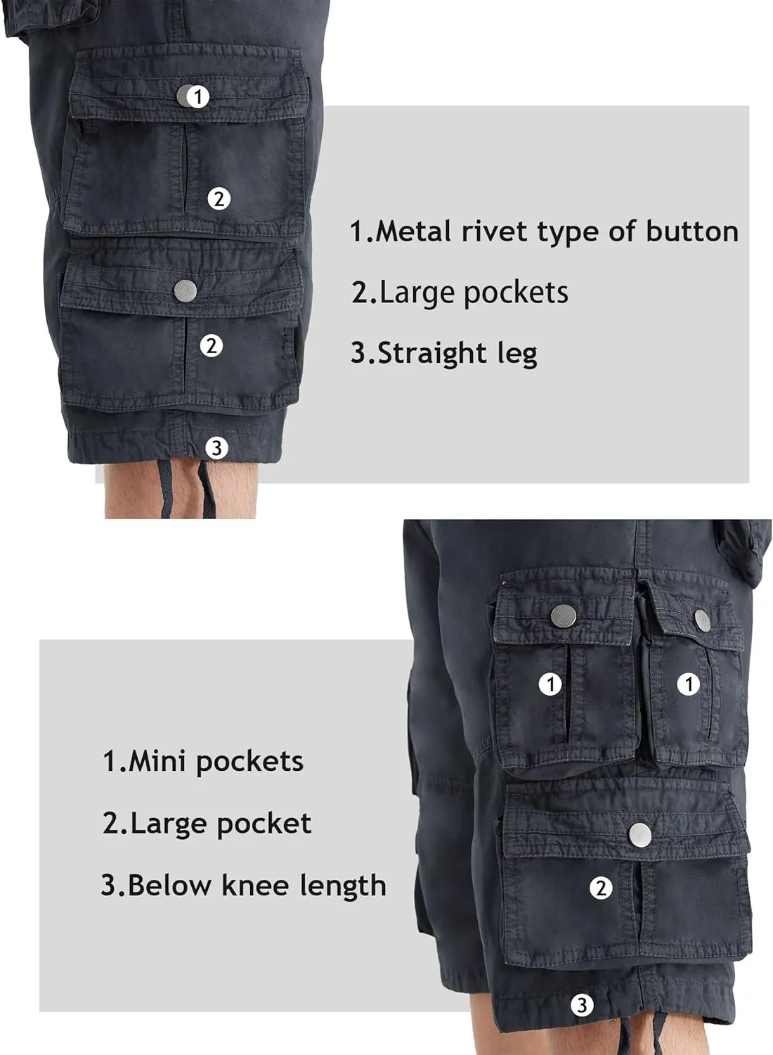 YGREYG Mens Cargo Shorts Long Capri Below The Knee Shorts 3/4 Relaxed Fit Long Shorts with Pockets