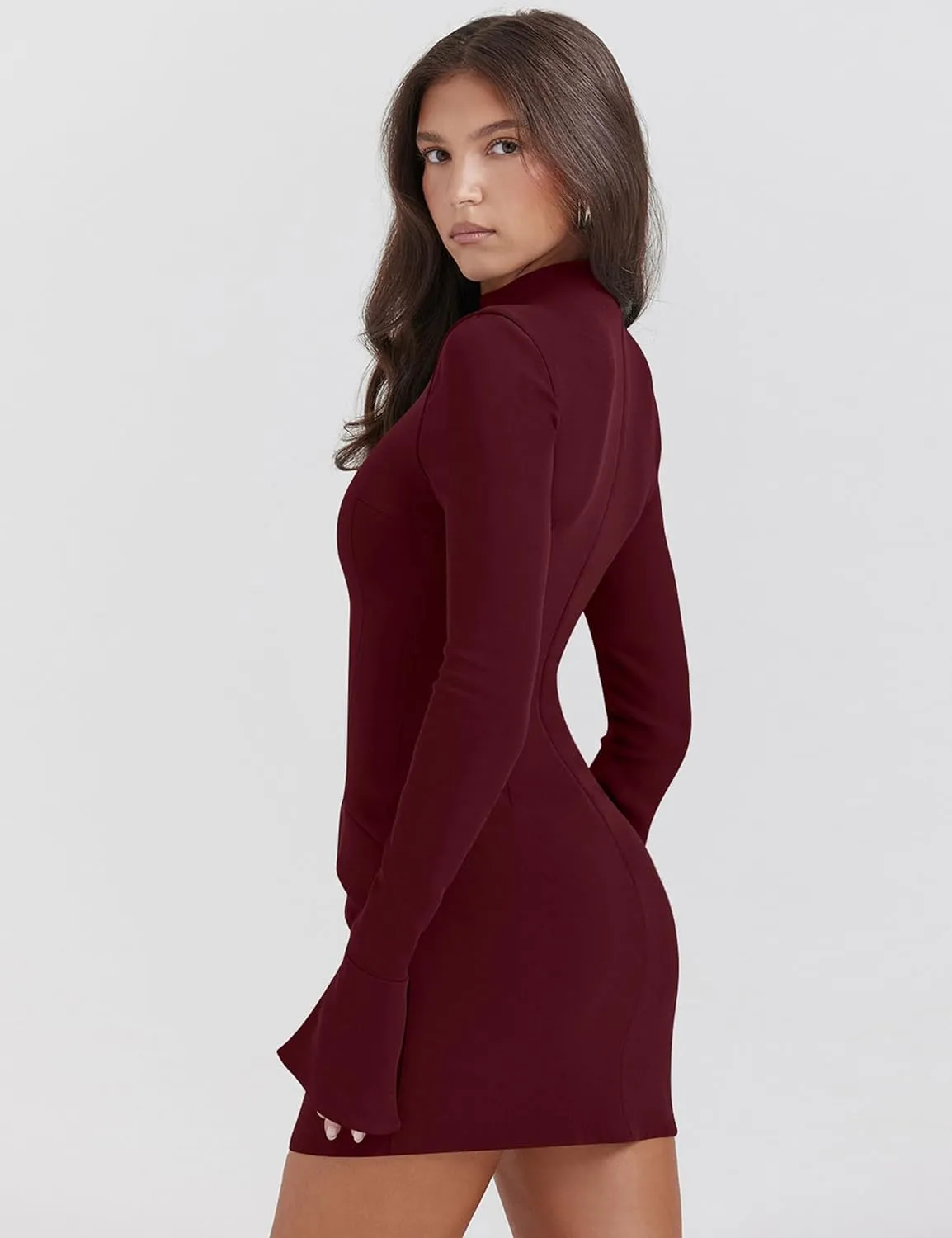 YMDUCH Women's Long Sleeve Mock Turtle Neck Bodycon Mini Tank Short Party Dress