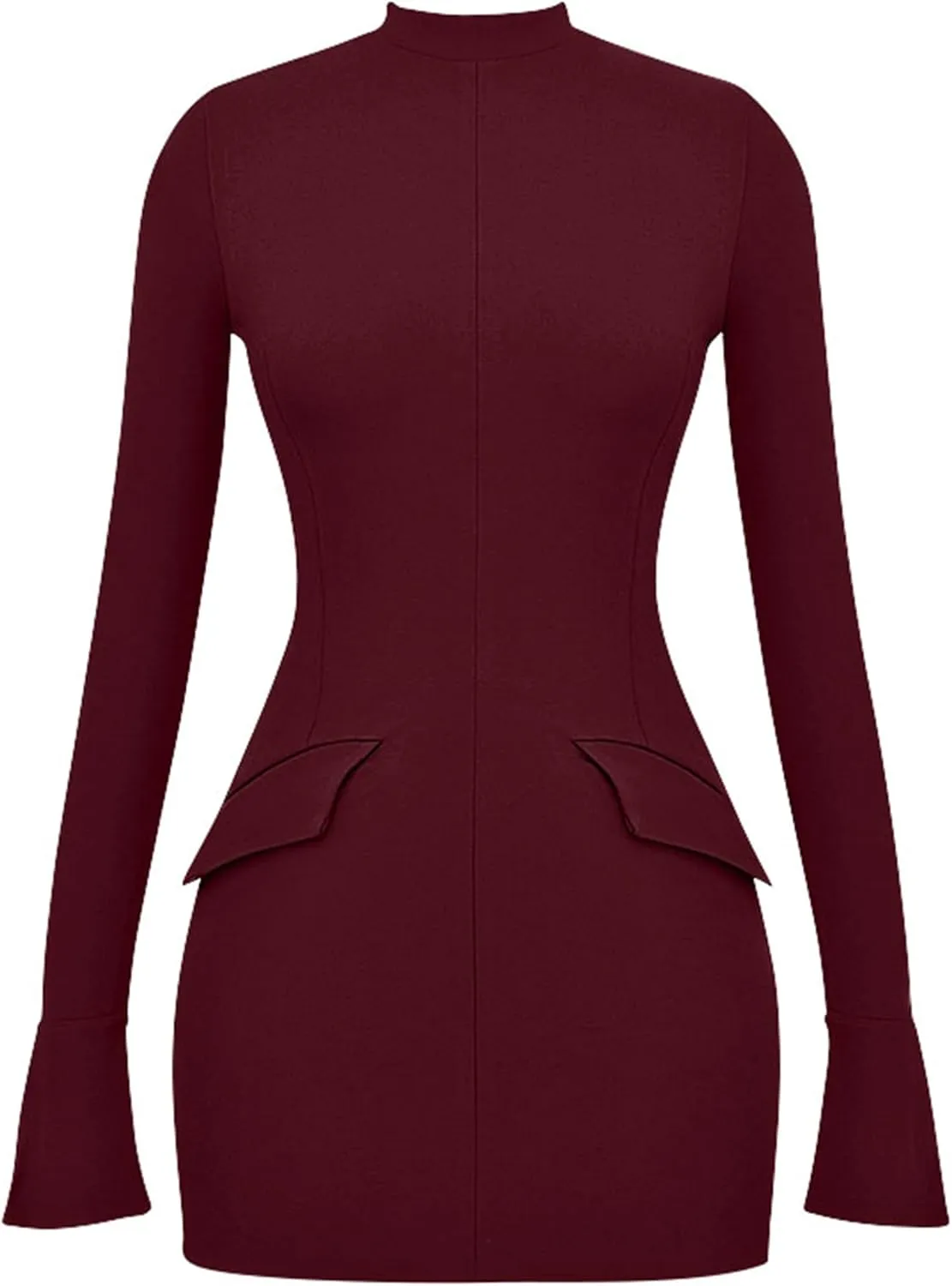 YMDUCH Women's Long Sleeve Mock Turtle Neck Bodycon Mini Tank Short Party Dress