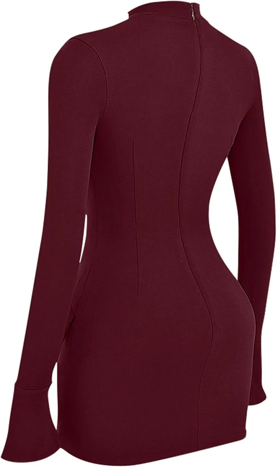 YMDUCH Women's Long Sleeve Mock Turtle Neck Bodycon Mini Tank Short Party Dress