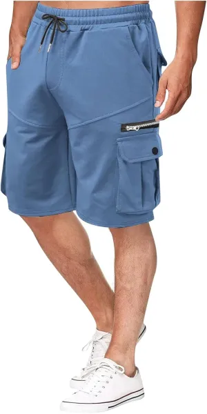 Ymosrh Men's Shorts Summer Workwear Shorts Loose Casual Five-Point Pants Multi-Pocket Zipper Jogging Shorts, M-4XL
