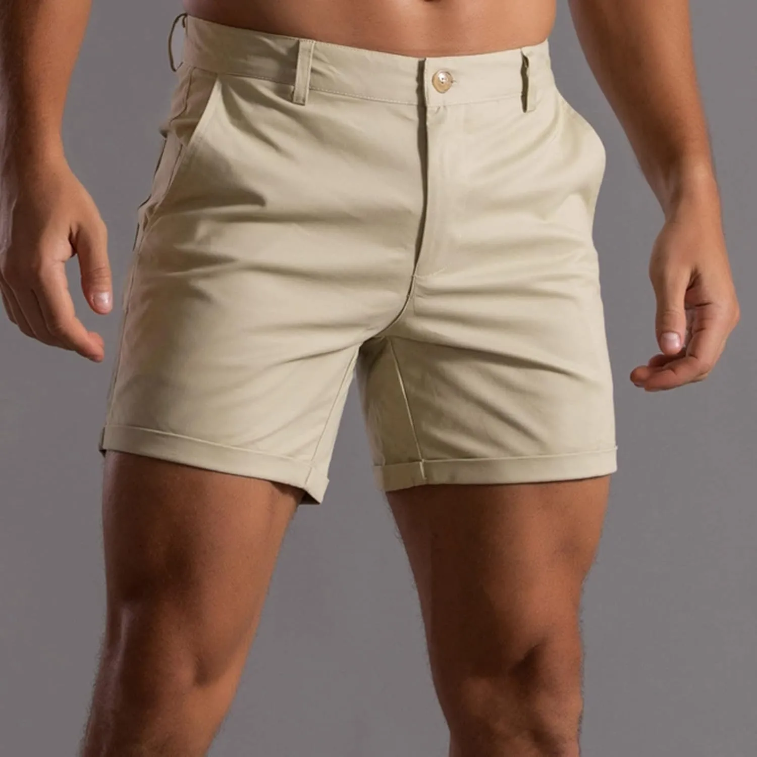 ZDOO Mens Flat Front Shorts Straight Leg Short Dress Pants Slim Fit Stretch Chino Shorts Business Casual Walk Shorts