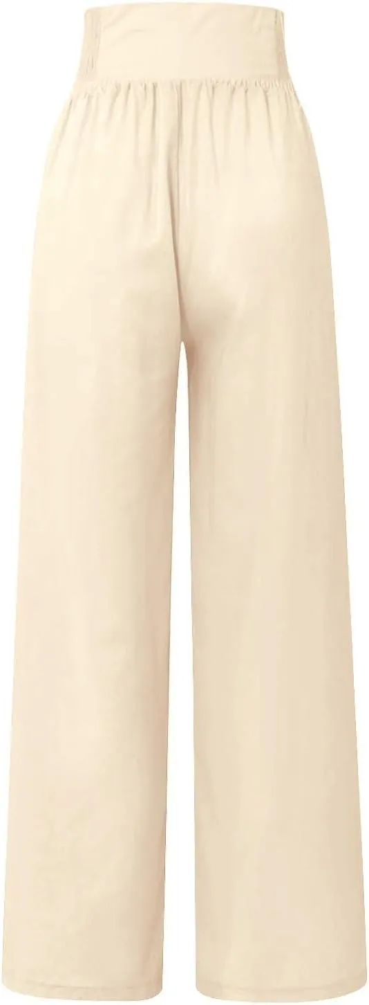 ZYXTIM Boho Pants for Women 2024 Plus Size Summer Wide Leg Smocked High Waisted Long Lounge Trousers Linen Palazzo Pants